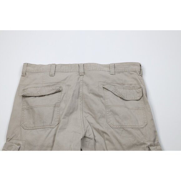 Vintage Y2K Wrangler Mens 38x31 Faded Baggy Wide Leg Cargo Pants Beige Cotton - Picture 9 of 12